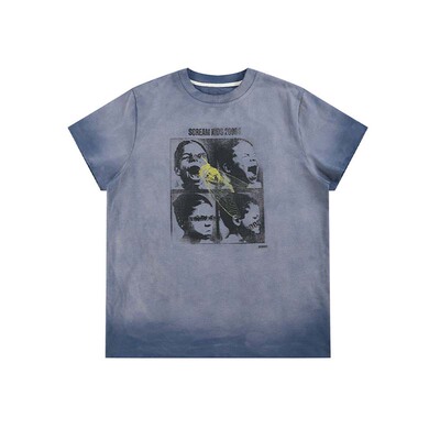 noE印花水洗渐变蓝正肩版短袖