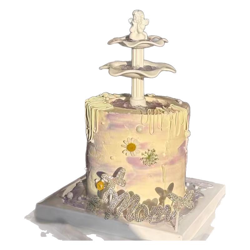 2025母亲节许愿池蛋糕装饰摆件唯美珍珠钻蝴蝶mom妈妈节日插件