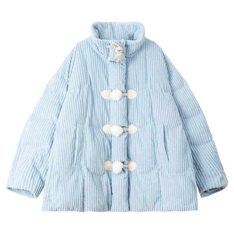 KEIKO 软糯灯芯绒加厚保暖棉服外套女冬季韩系毛球扣饰休闲面包服