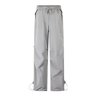 Navigare意大利小帆船灰色宽松休闲裤女士新款伞兵裤工装抽绳裤子