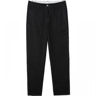 流石男装冬装高端牛仔裤男士冬季新款直筒加厚磨毛长裤子黑色宽松