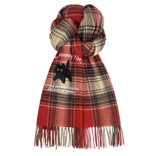 日系学院风炸毛小猫格子围巾女秋冬JK制服搭配围脖学生可爱披肩