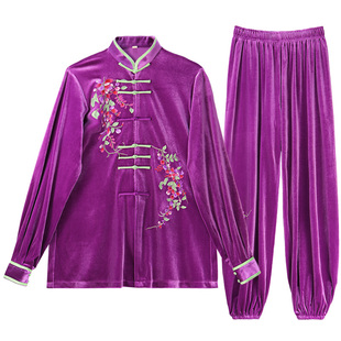 高端品牌韩国绒太极拳练功服女秋冬加绒加厚八段锦武术表演太极服