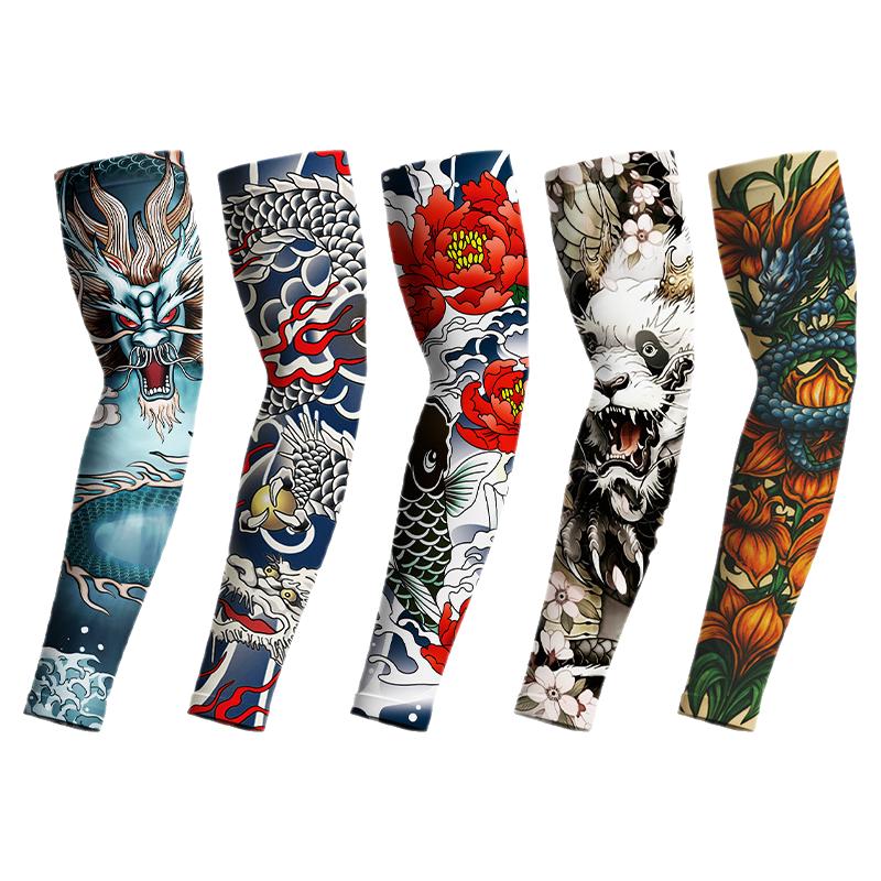 1双装无缝纹身袖套袖户外骑行防晒冰袖Tattoo sunscreen sleeves