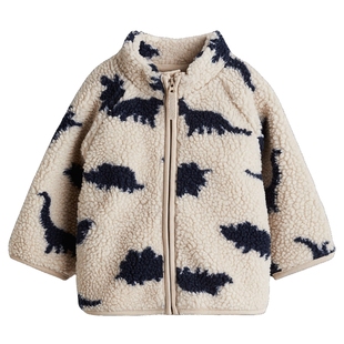 HM童装女婴外套冬季插肩袖立领印花泰迪绒外套1293200