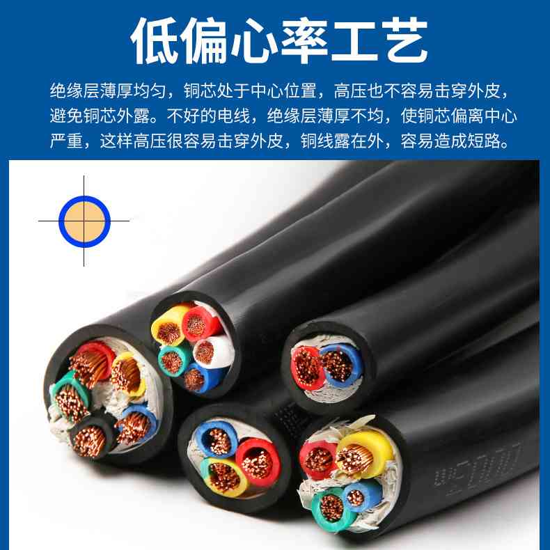 国标铜芯三相电缆VVR2 3 4芯6 10 16 25平方大功率RVV电线护套线