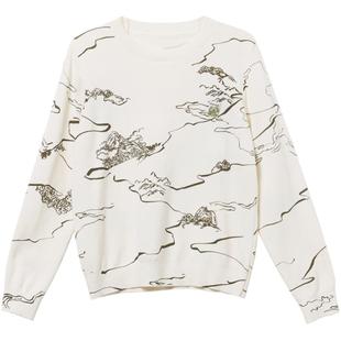 [专柜同款]Yifini/易菲套头圆领茶山图印花宽松毛衫春装新款