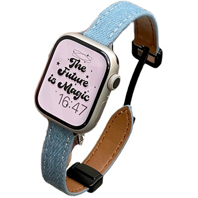 细款牛仔磁吸扣女款适用iwatch10苹果表带applewatch987654se小众