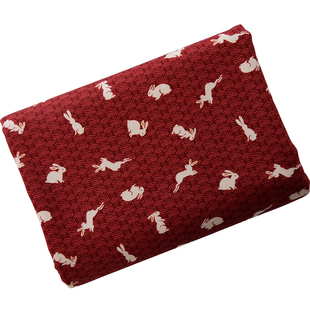 纯棉布料帆布棉麻棉布手工DIY包包家居装饰中秋全棉面料波纹兔子