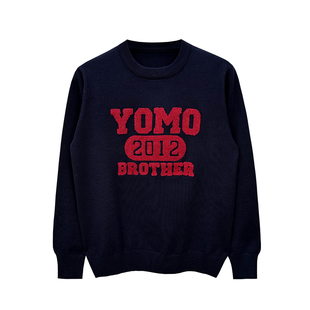 yomobrother原创独特字母植绒针织衫男 潮流新款圆领毛衣男款秋冬
