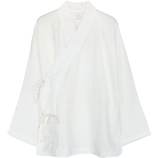 古石后原创衬衫汉服白色传统右衽中式春秋外套日常亚麻禅修茶服女