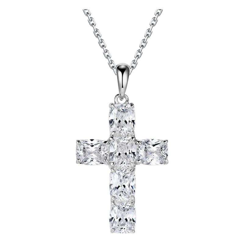帅气满分~枕形满钻十字架项链女925纯银个性时尚聚会百搭锁骨链