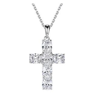 帅气满分~枕形满钻十字架项链女925纯银个性时尚聚会百搭锁骨链