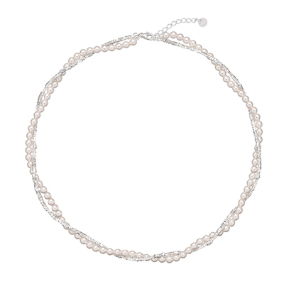 925银碎银子珍珠缠绕项链毛衣链