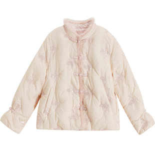 白鸭绒中式羽绒服立领盘扣2025冬季新款女款复古加绒加厚保暖外套