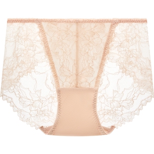 曼妮芬内裤女生性感蕾丝裤轻薄女士内裤包臀中腰三角裤纯棉裆短裤