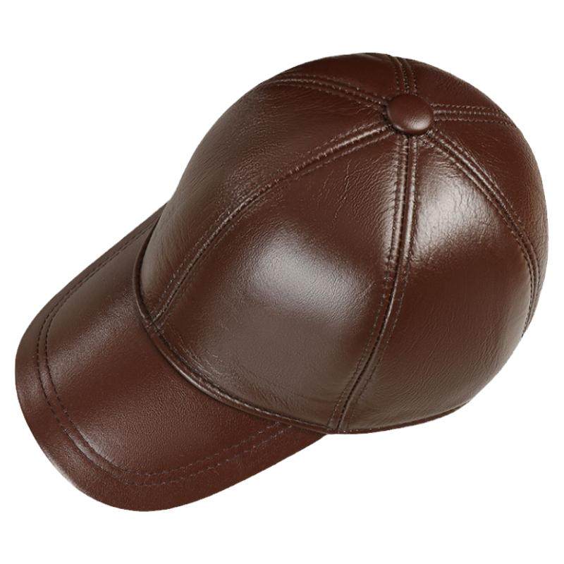 春秋冬时尚男女中老年真皮棒球帽户外牛皮可调皮帽