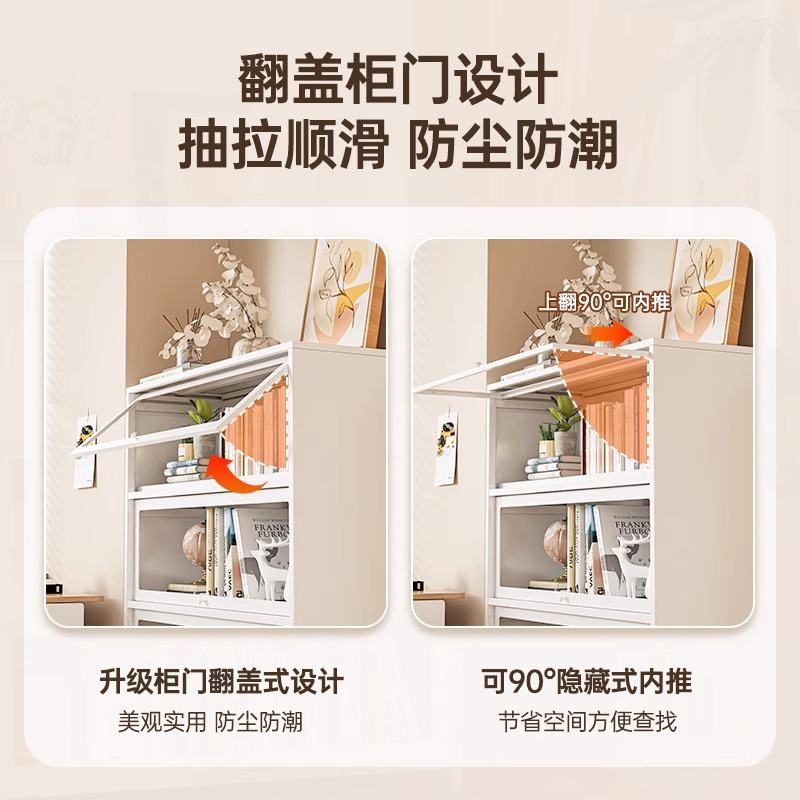 钢制书柜带玻璃门儿童书架家用展示储物柜艺铁客厅柜子防尘置物架