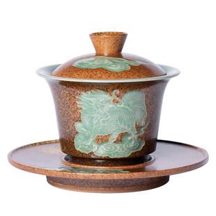 龙泉青瓷三才盖碗茶杯窑变纯手工陶瓷单个不烫手泡茶功夫茶具家用