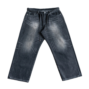 BAGGGGY日本赤耳面料14oz宽松直筒强竹节黑牛裤马皮皮牌洗水廓形