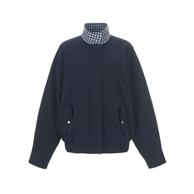 wanatry拼接格纹领口夹克外套女