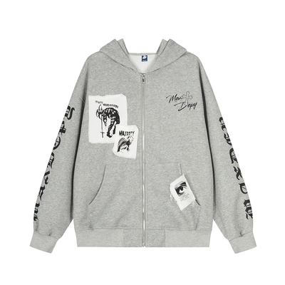 DHSS美式街头连帽拉链卫衣宽松