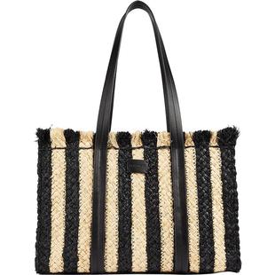LK BENNETT黑色条纹编织托特包女新款小众设计感度假风沙滩包