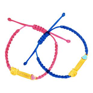 justgold镇金店partyfun可爱熊黄金足金编织儿童手绳手链1221841Y