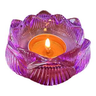 七彩蜡烛台可放4小时8小时酥油灯琉璃灯座家用佛前莲花灯架供佛