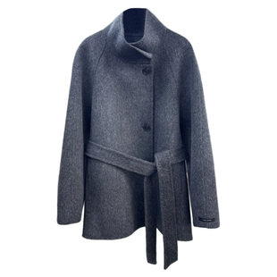 雅致灰立领短款牦牛绒双面羊毛大衣女25秋冬新款韩版气质毛呢外套