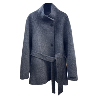 雅致灰立领短款牦牛绒双面羊毛大衣女25秋冬新款韩版气质毛呢外套