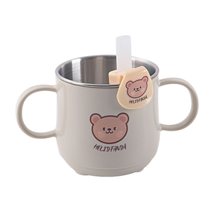 304不锈钢碗带吸管杯子食品级儿童饭碗套装家用汤碗餐具防烫防摔