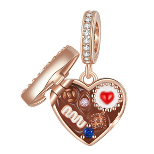 原创925纯银巧克力礼盒吊坠 照相机爱心心形天使之翼珠子猴子串珠