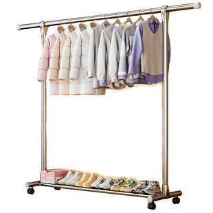 不锈钢晾衣架单杆式落地室内家用晾衣杆式阳台晒衣架卧室挂衣架