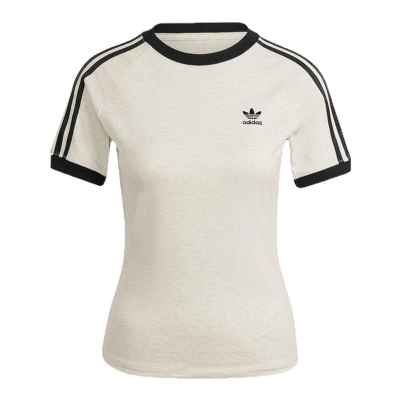 Adidas 三叶草超好看运动休闲条纹圆领修身T恤白色短袖女夏季新款