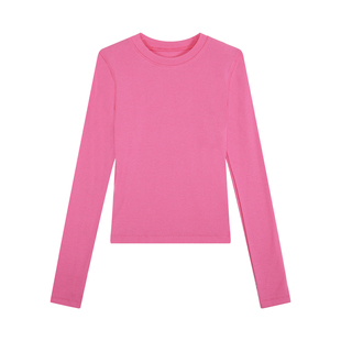 MULVAN 玫瑰庞克 正肩圆领针织长袖T恤女套头打底衫修身显瘦上衣