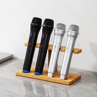 麦克风展示架KTV话筒放置架家用桌面收纳架竹木制底座立式支架