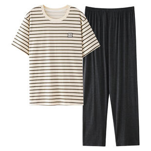 6XL特大码睡衣男士莫代尔短袖长裤短裤三件套冰丝凉感男款家居服