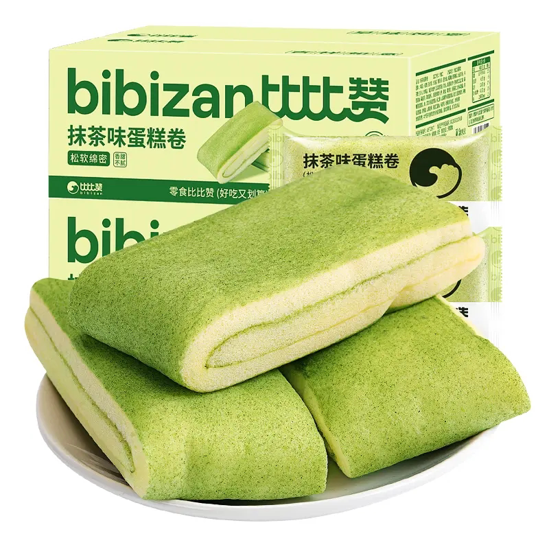比比赞抹茶味毛巾卷300g/箱蛋糕