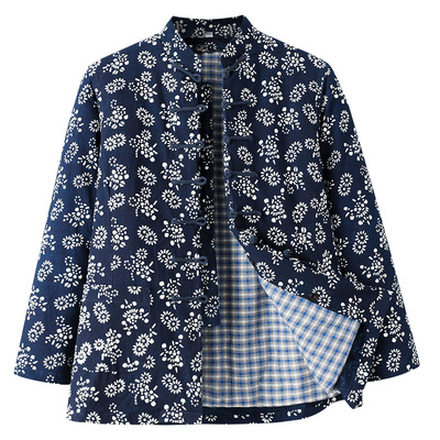 妈妈纯棉中国风立领盘扣棉花棉袄