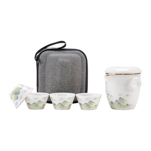 白瓷旅行茶具套装便捷式户外随身露营泡茶器快客杯喝茶礼品定制款