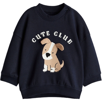 HM童装男婴卫衣2024秋季新款柔软加绒圆领按扣长袖上衣1245799