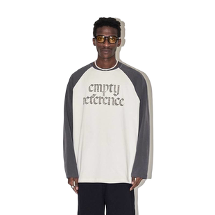 EMPTY REFERENCE美式复古粉色插肩袖拼接长袖T恤打底衫
