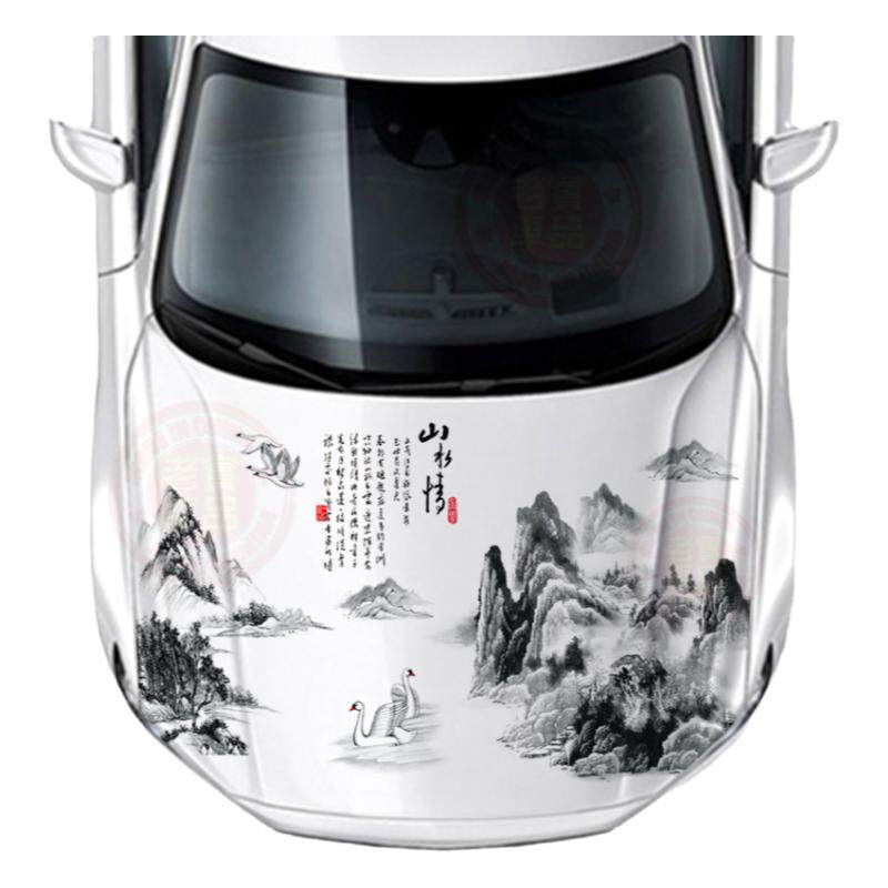透明材料PVC水墨山水车身贴拉花
