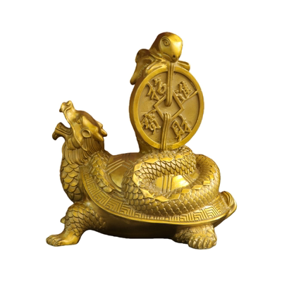纯黄铜神兽玄武招财镇宅桌面摆件
