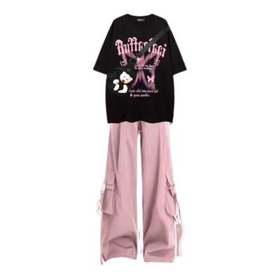 女童夏季套装2026新款洋气短袖初中学生少女孩巨好看工装裤两件套