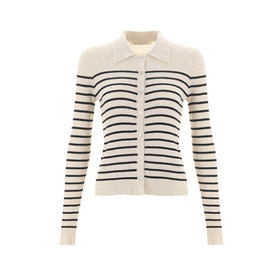 【明星同款】wana try可机洗条纹修身针织衫易打理亲肤开衫上衣女