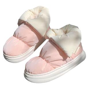 细细条 冬季外穿保暖加绒加厚防水羽绒布棉鞋时尚撞色雪地靴女ins