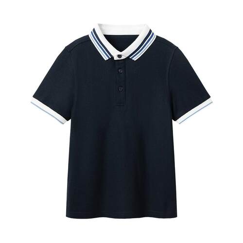 伊顿纪德男女童珠地网眼条纹撞色领短袖T恤 儿童POLO衫夏新22T901
