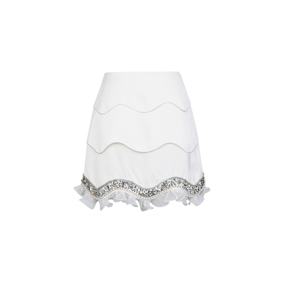 Lefame华丽钉珠小A摆短裙